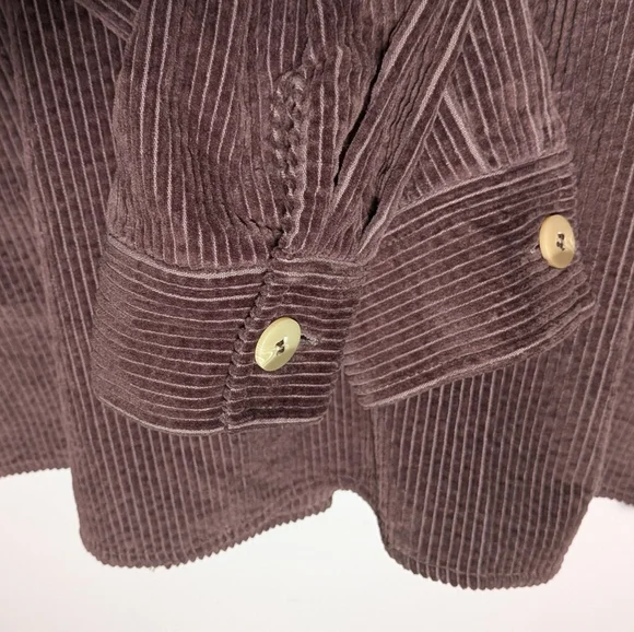 Chadwicks Women’s Dark Brown Corduroy Mandarin Collar Button Down Shirt Shacket - Picture 13 of 15